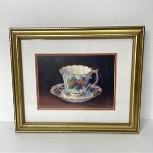 Barbara Mock Tea Cup Pansies Wall Art Framed